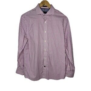Tommy Hilfiger Slim Fit Non Iron Long Sleeve Shirt Pink Plaid Mens 15-1/2 32/33